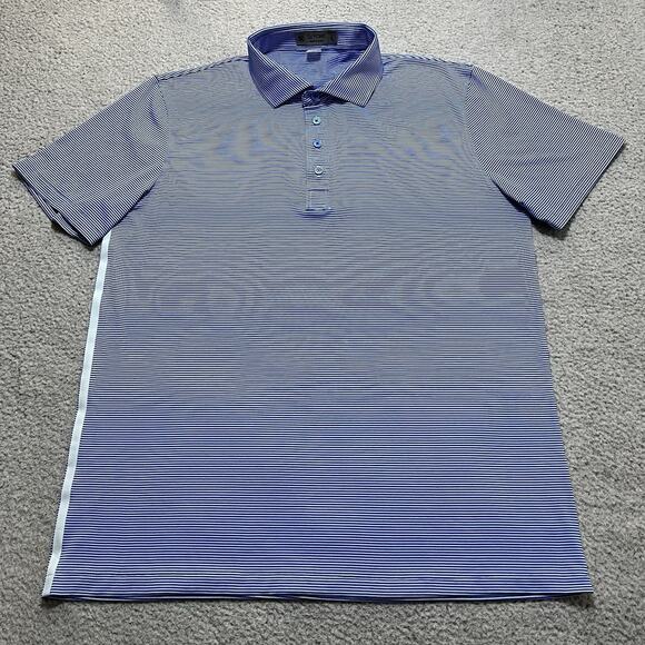G Fore Polo Shirt Mens Large Blue Stripe Performance Stretch Golf Button - Picture 2 of 12